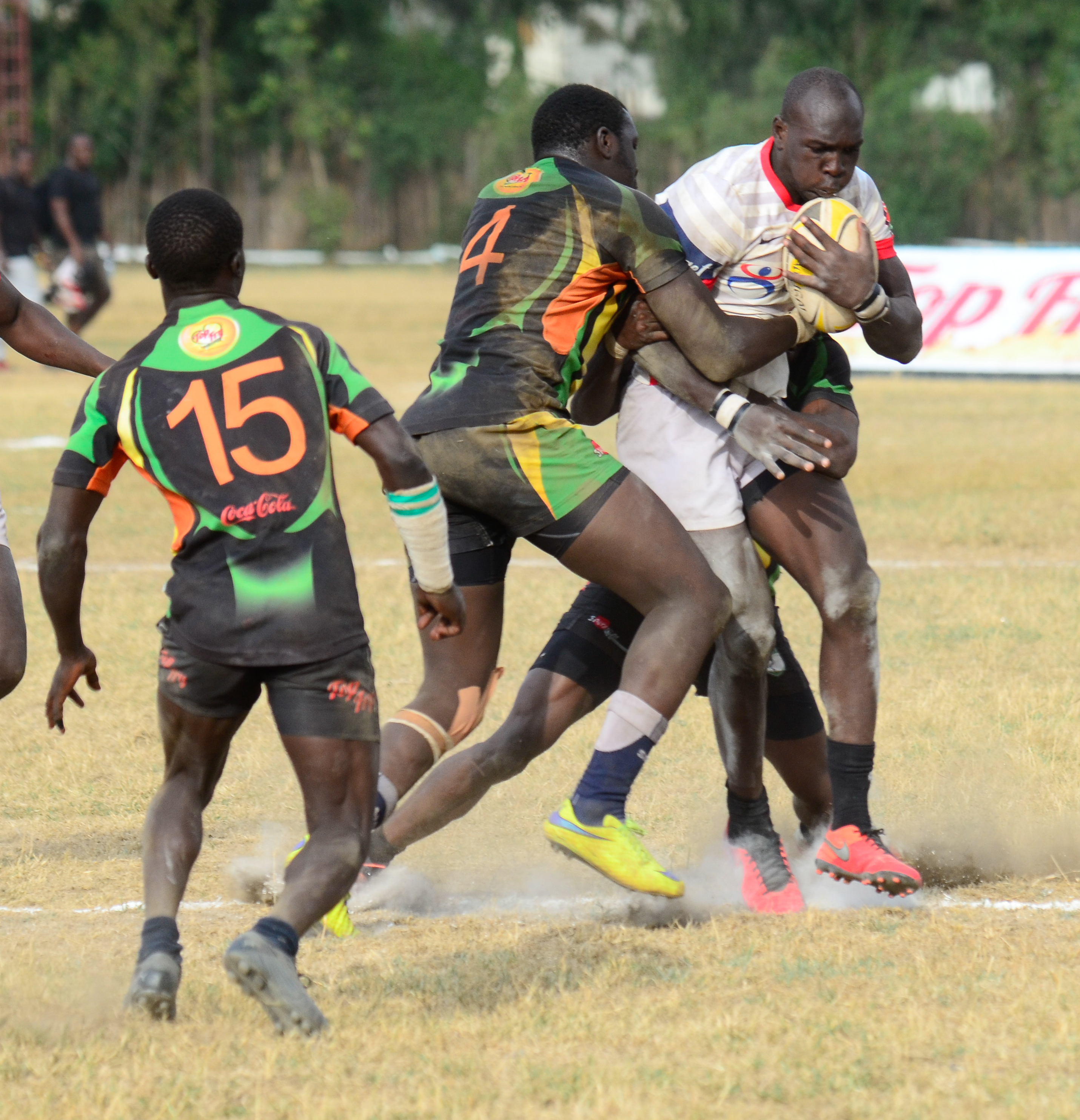 Derrick Mayar goes against Phillip Owuor on 4th March 2017 at NAC Fulltime Resolution Impala Saracens 17 Nakuru 21_