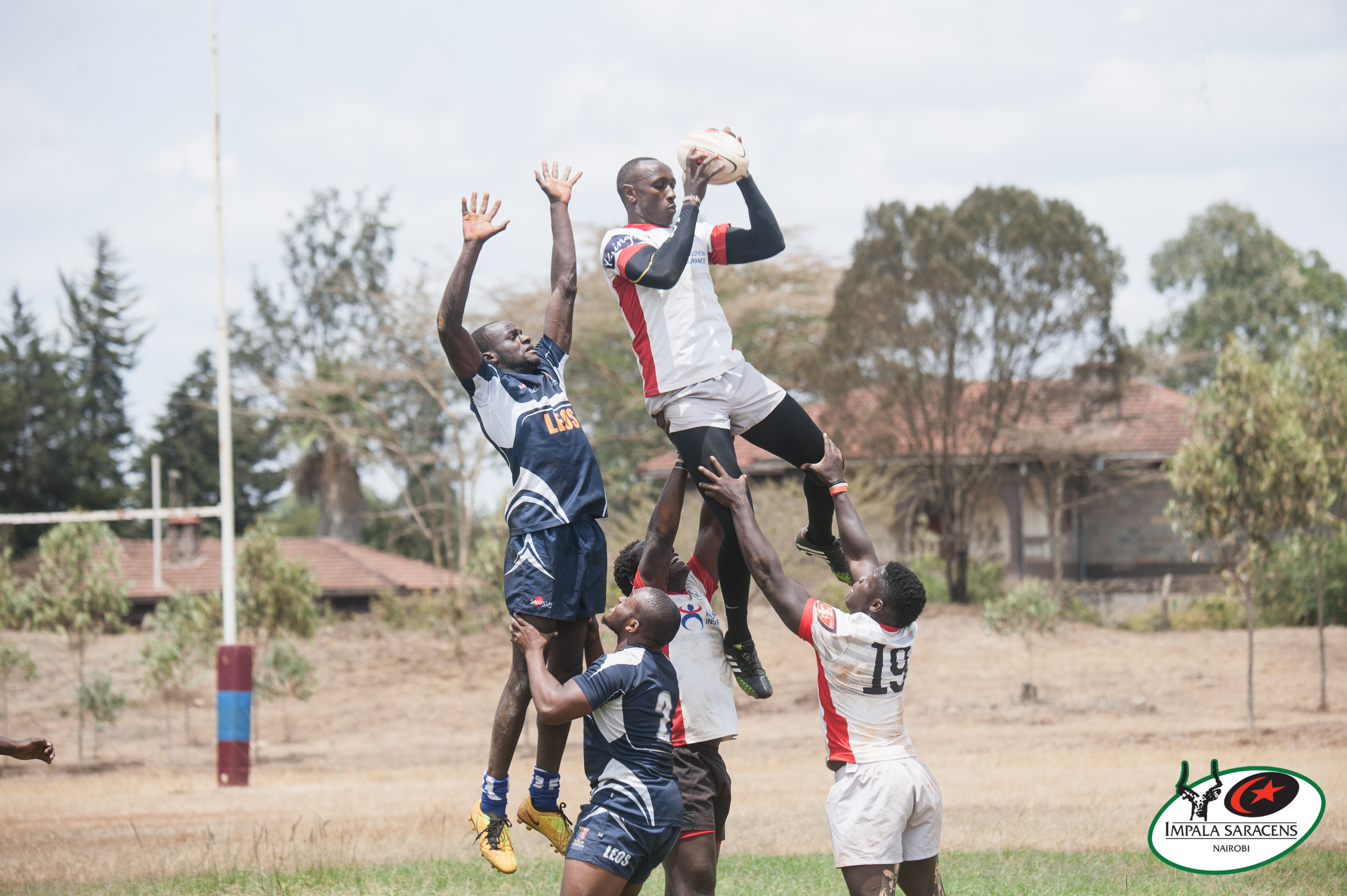 Resolution Impala Saracens' Ian Minjire secures line out during a 2017 7s pre-season match against Strathmore Leos