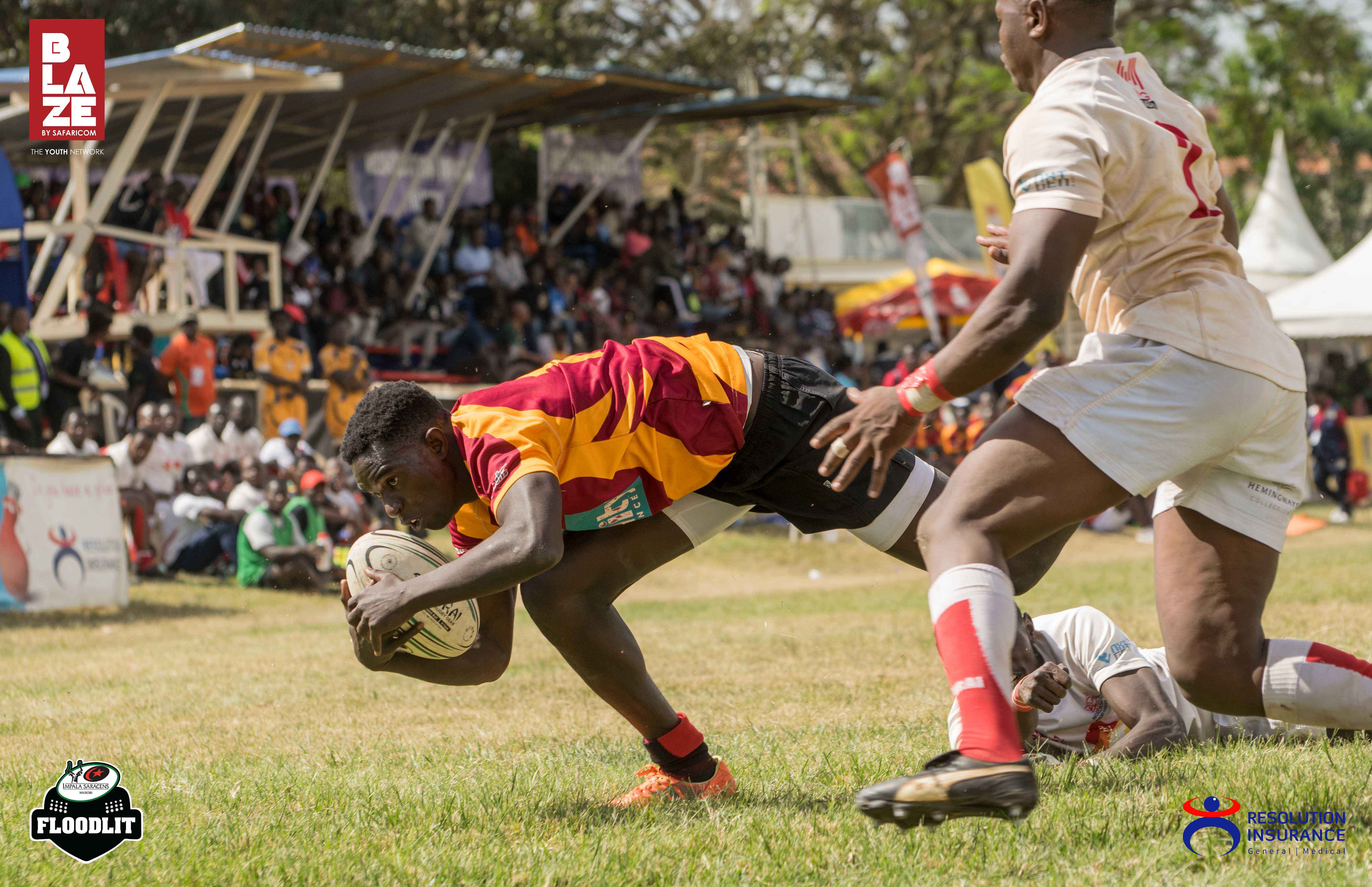 Lionel Ajeliti of Blakblad diving in for a try during their semi-final fixture against Nondies.