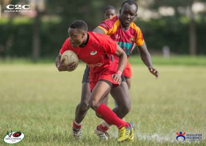 Resolution Impala Saracens blindside winger, Douglas Ochako evades a tackle from Biko of Blakblad in their Kenya Cup match at Impala grounds.